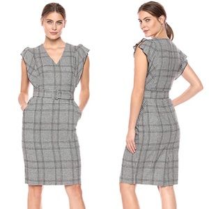 Eliza J Flutter Sleeve Sheath Dress in Plaid | EUC